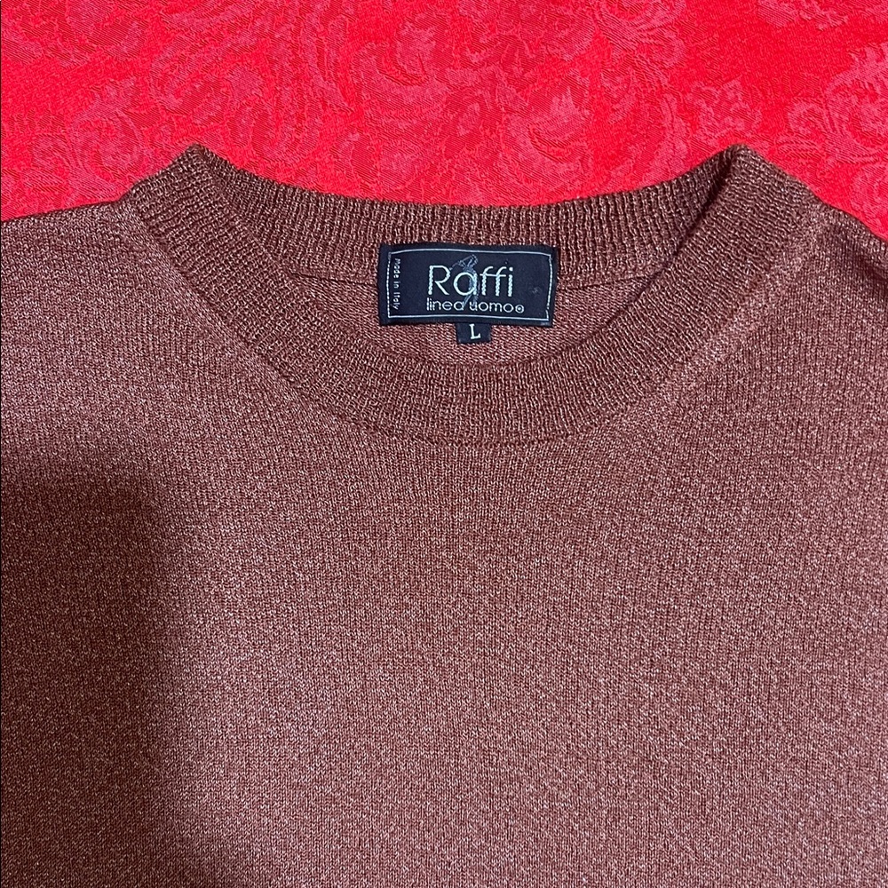 Raffi Men's Crewneck Sweater in Rich Brown Short Sleeve Made in Italy Size L